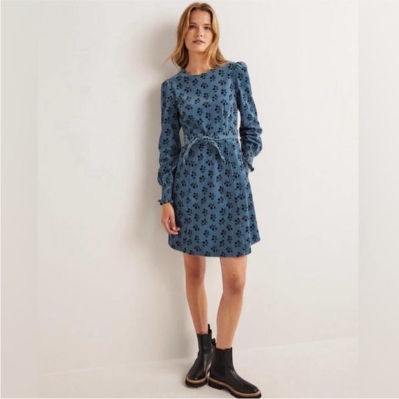 Boden blue floral cord dress with belt size 4L - Picture 5 of 16